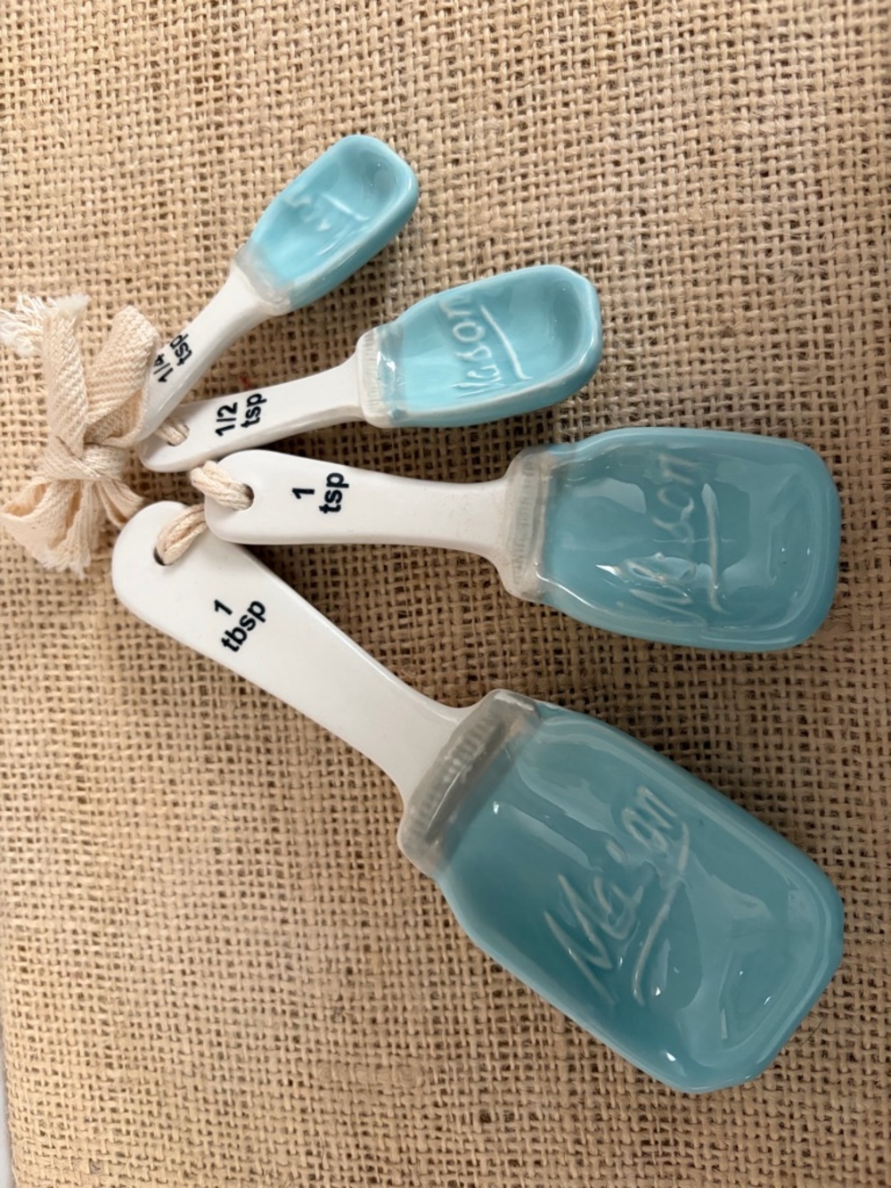 Vintage Style Blue Mason Jar Light Blue Ceramic Measuring Spoon Set (tbsp, tsp)